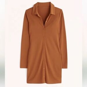 New Button Collared Long-Sleeve Shirt Dress Brown Rust XS | Abercrombie & Fitch